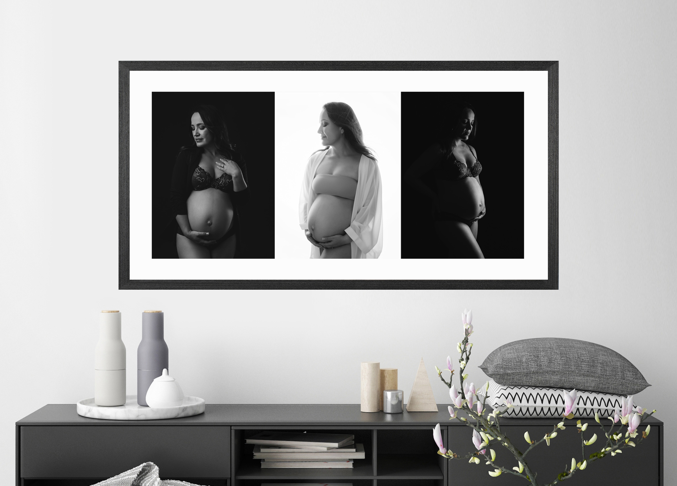 Wall art including 3 pictures of a maternity session done in Austin, Texas