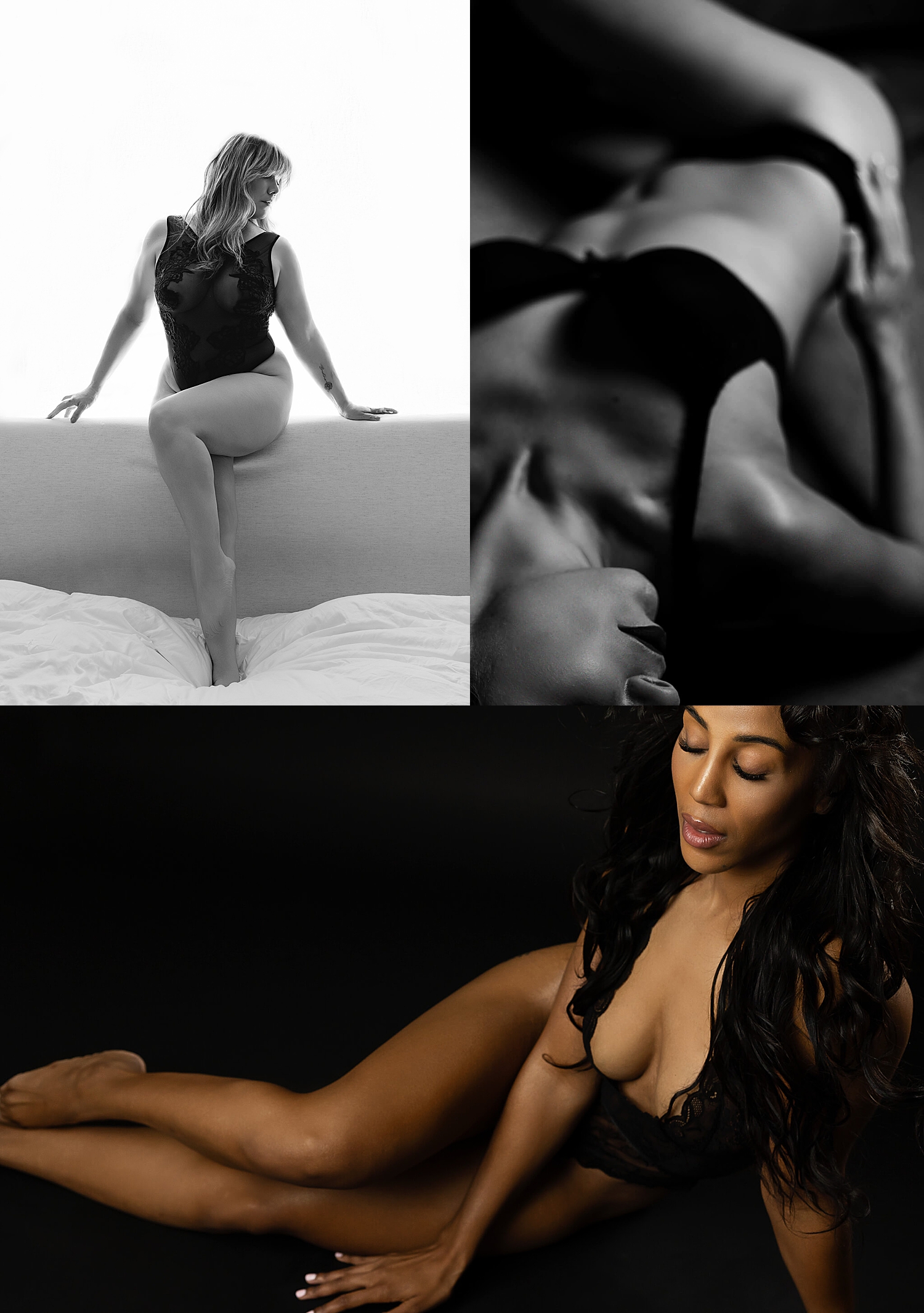 woman lies across studio floor showing myths about boudoir